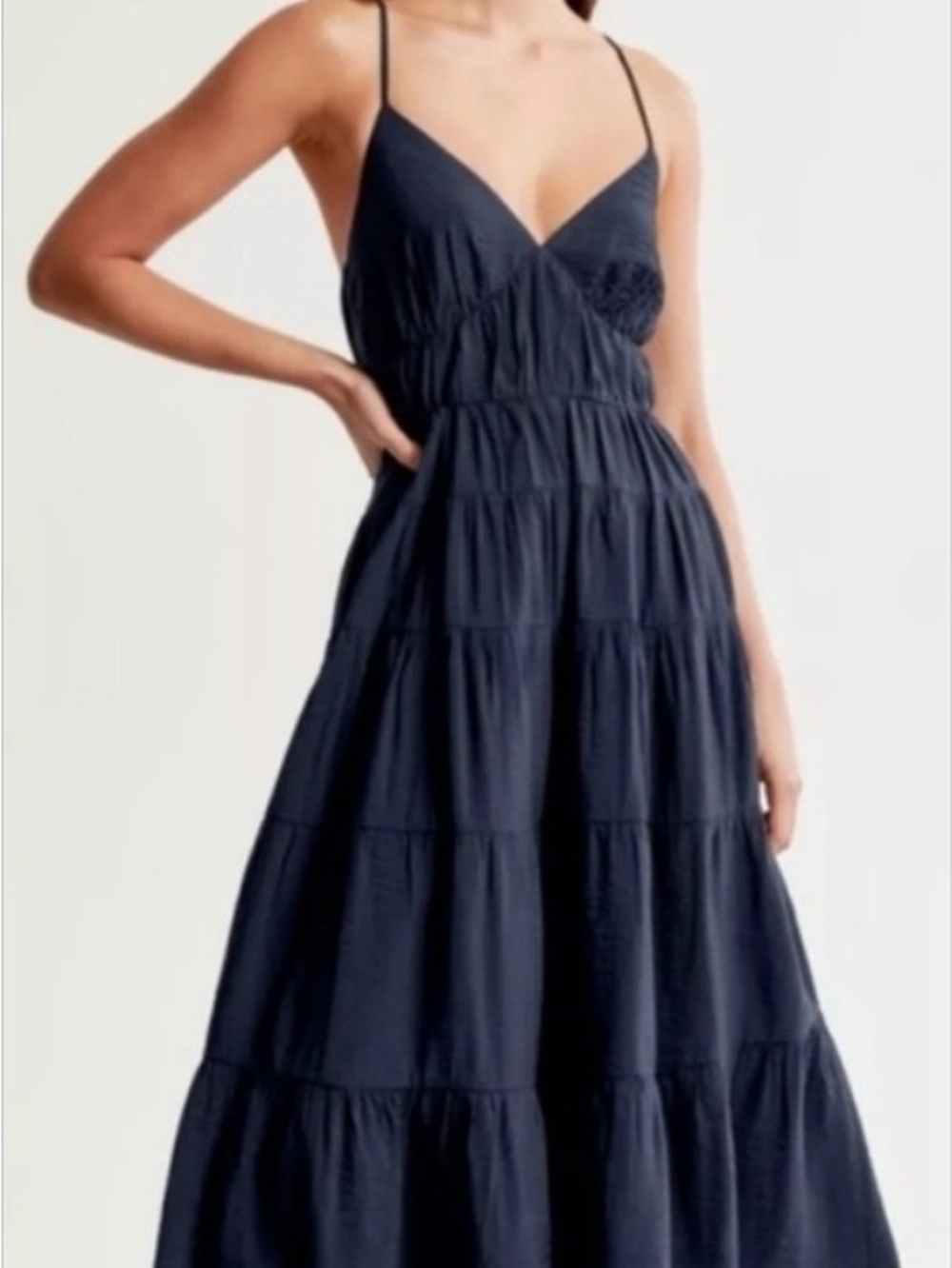 Abercrombie & Fitch Navy Tiered Maxi Dress with Spaghetti Straps - Picture 7 of 8